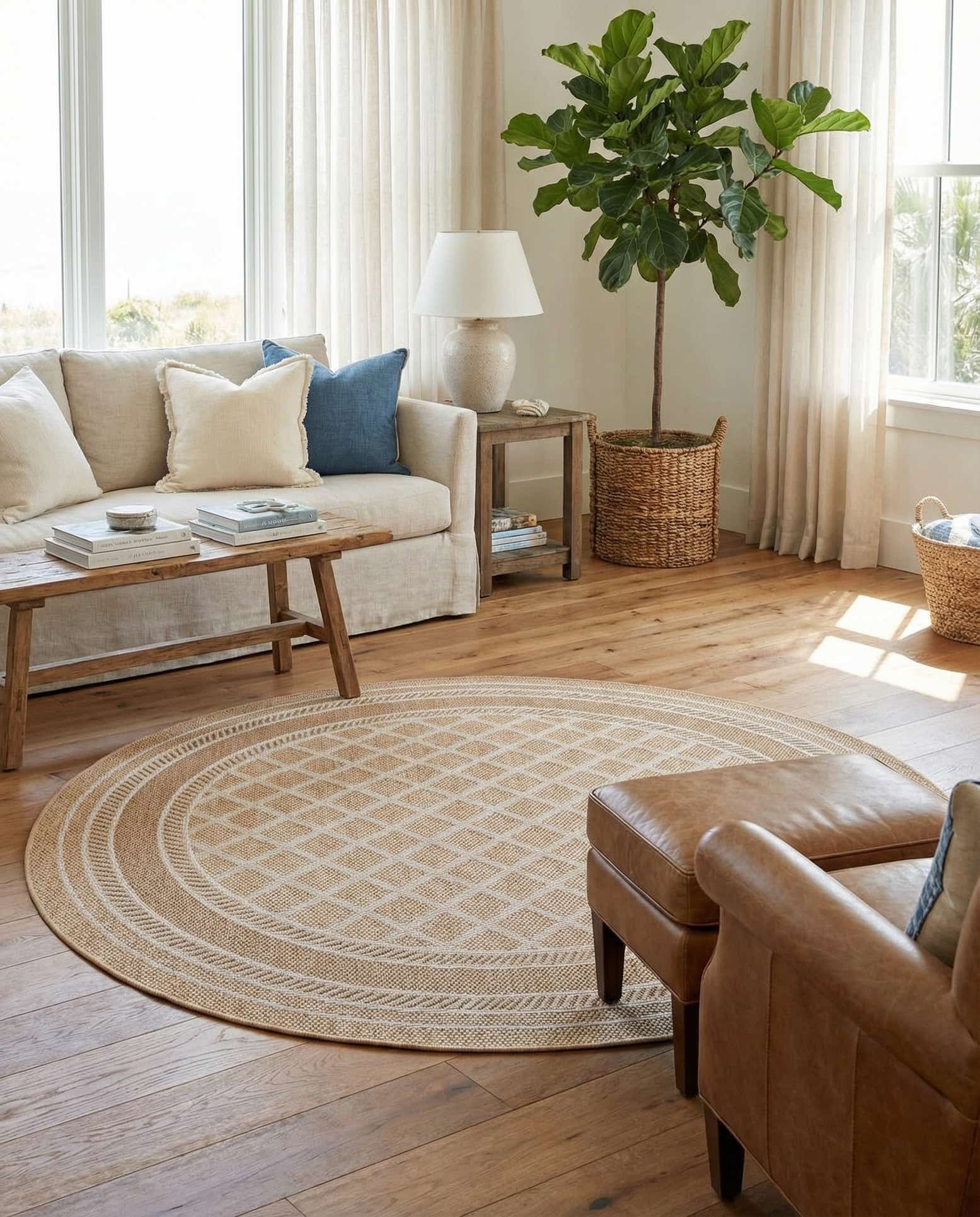 7' 10 x 7' 10 Easy-Clean Trellis Indoor / Outdoor Round Rug