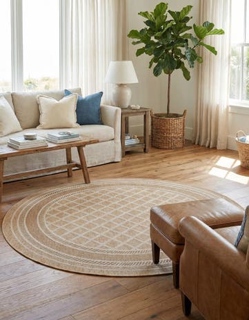 Natural Easy-Clean Lattice Indoor / Outdoor Round Rug