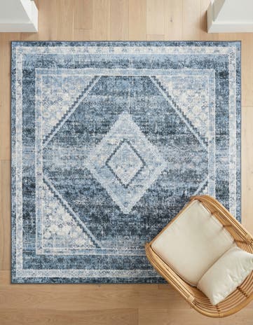 Navy Blue Kamala Washable Square Rug