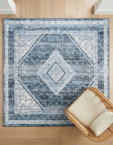 Navy Blue Kamala Washable Square Rug