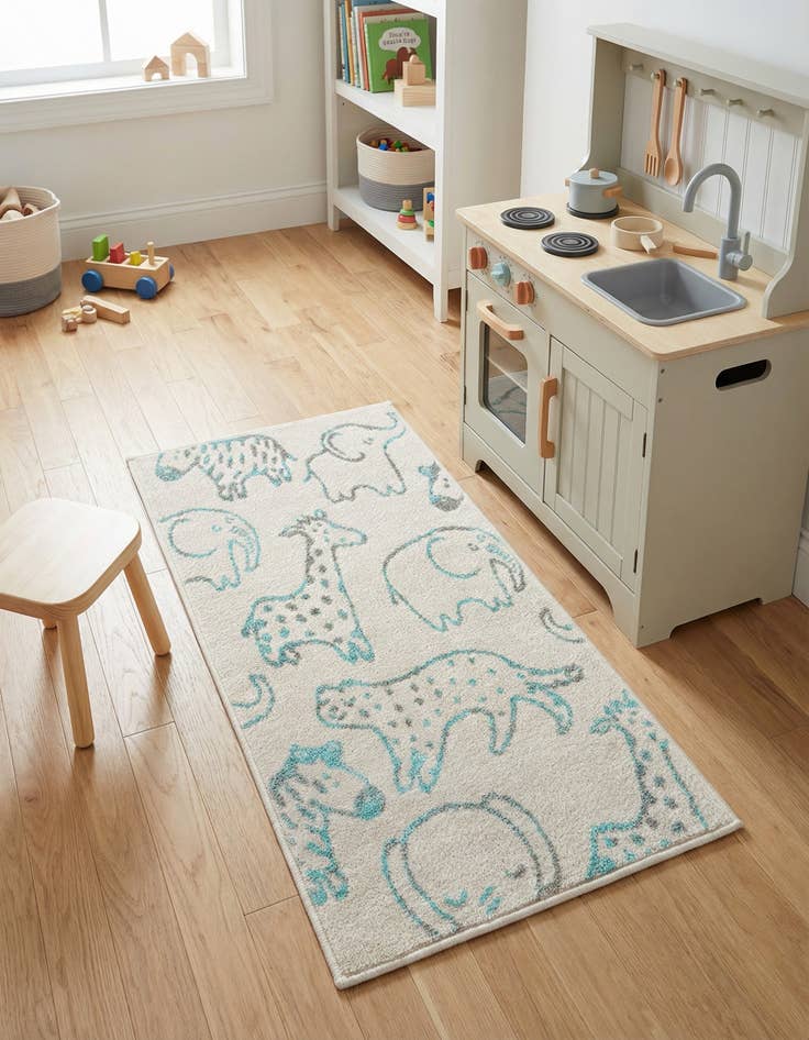 Detail image of 2' 2 x 4' Animals Whimsy Kids Runner Rug