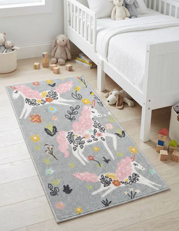 Detail image of 2' 2 x 4' Unicorns Whimsy Kids Runner Rug