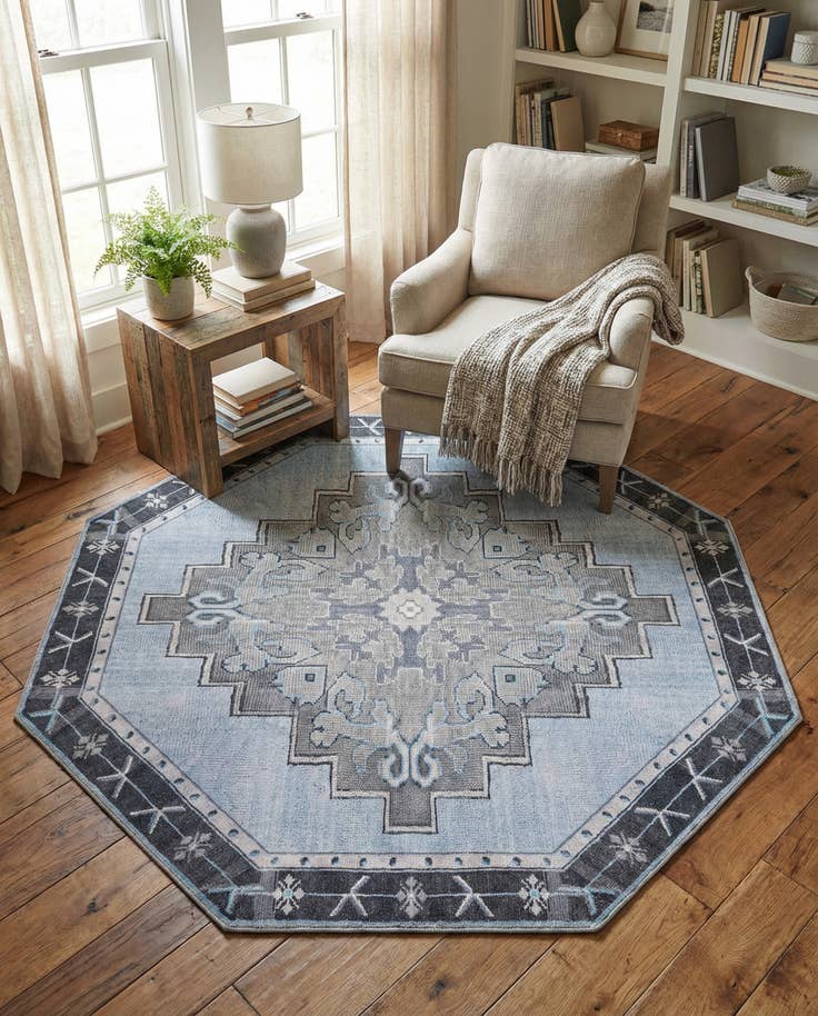 Detail image of 7' 6 x 7' 6 Washable Timeless Octagon Rug