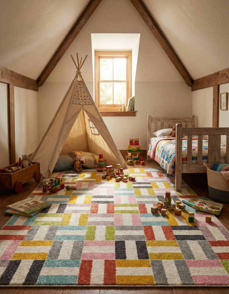 Detail image of 5' 3 x 8' Checkered Whimsy Kids Rug