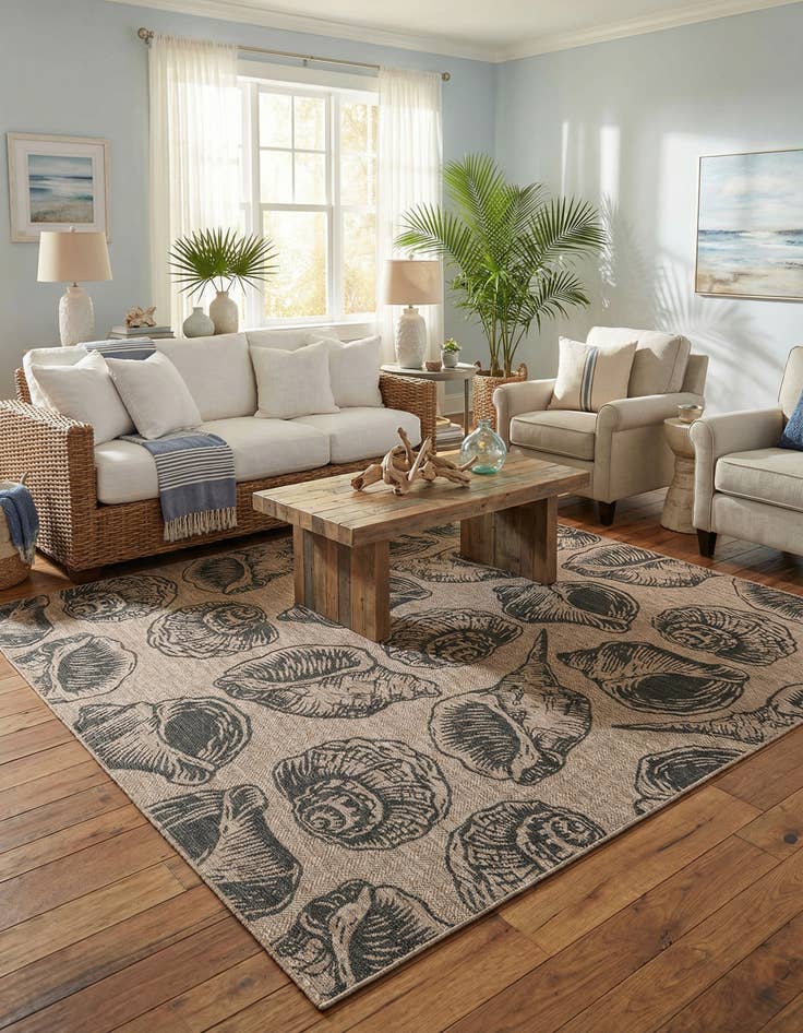 Detail image of 10' x 10' Washable Coastal Indoor / Outdoor Square Rug