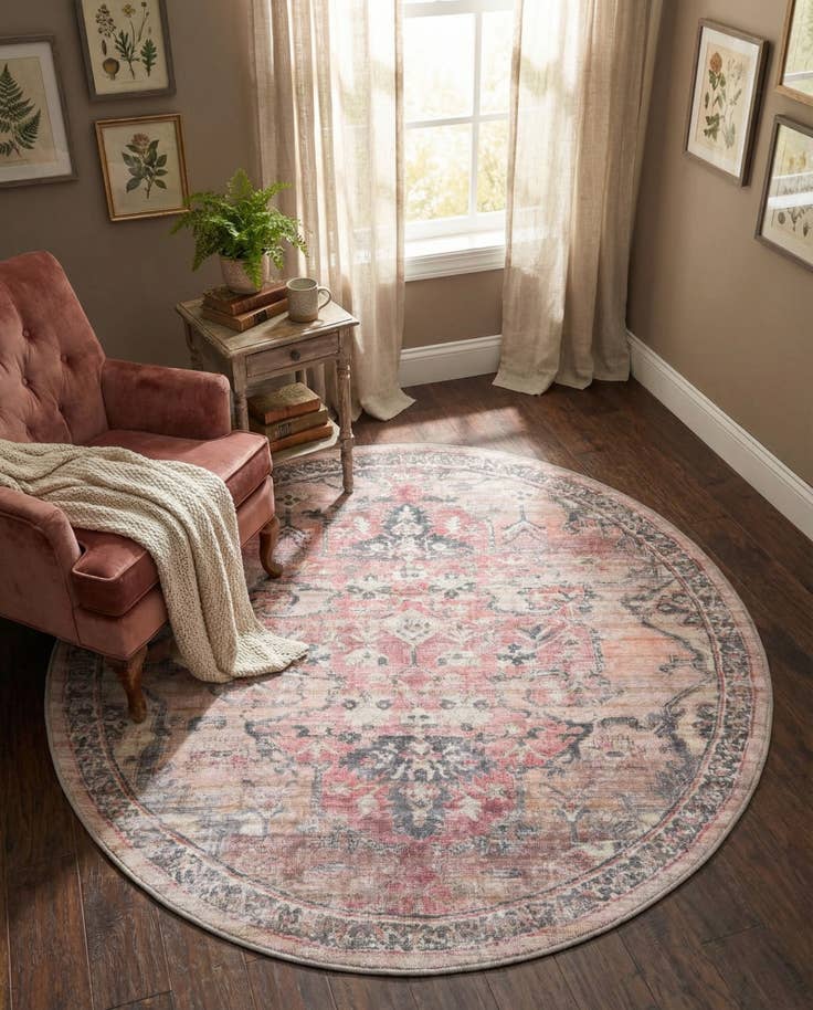 Detail image of 5' 3 x 5' 3 Washable Nostalgia Round Rug
