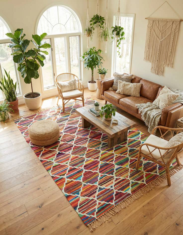 Detail image of 7' 1 x 10' Hand Woven Chindi Trellis Rug