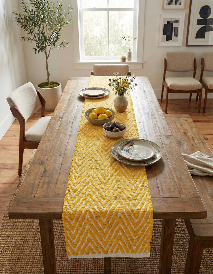 Detail image of 1' 2 x 6' 1  Hand Woven Chindi Chevron Table Runner Rug