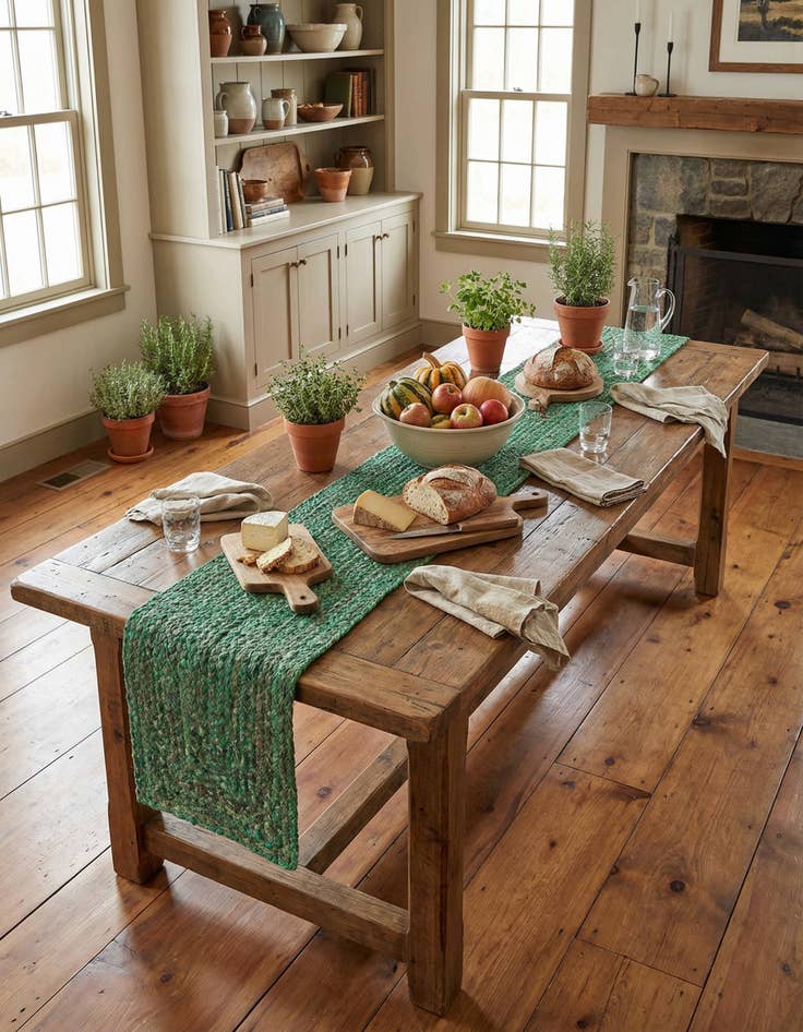 Detail image of 1' 2 x 10'  Hand Braided Chindi Table Runner Rug