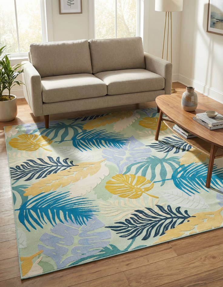 Detail image of 5' 3 x 8' Washable Botanical Indoor / Outdoor Rug