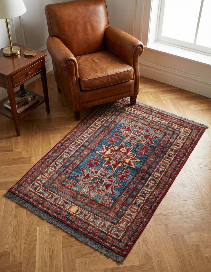 Detail image of 3' 2 x 4' 7 Hand Knotted Kazak Wool Rug