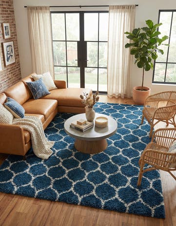 Navy Blue Lattice Shag Rug