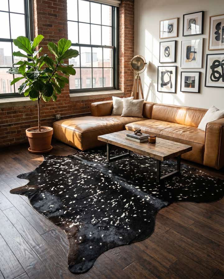 6' 8 x 6' 8 Cowhide Leather Square Rug