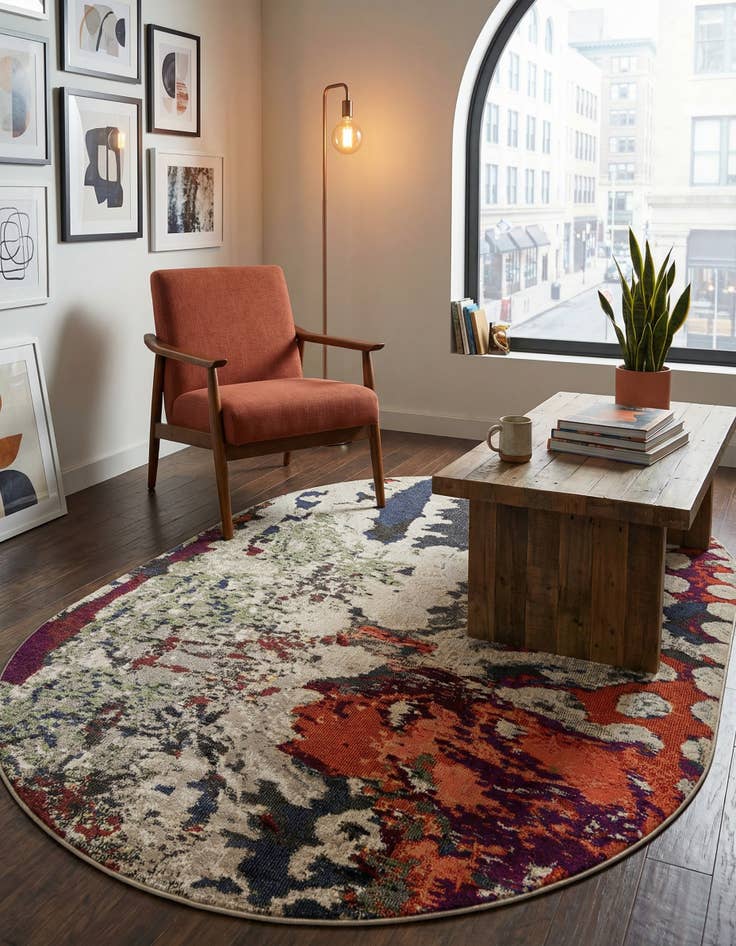 Detail image of 6' 1 x 9'  Washable Haerfest Oval Rug