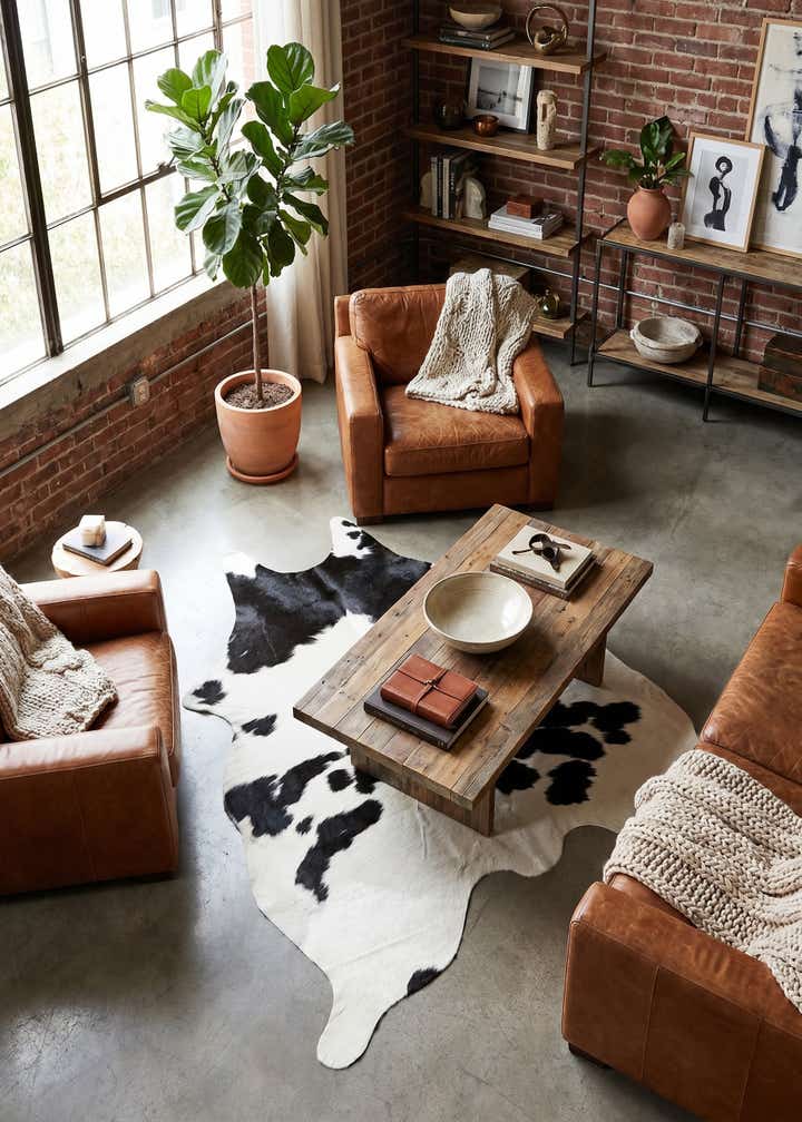 4' 11 x 5' 7 Cowhide Leather Square Rug