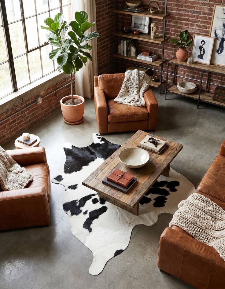 Detail image of 4' 11 x 5' 7 Cowhide Leather Square Rug