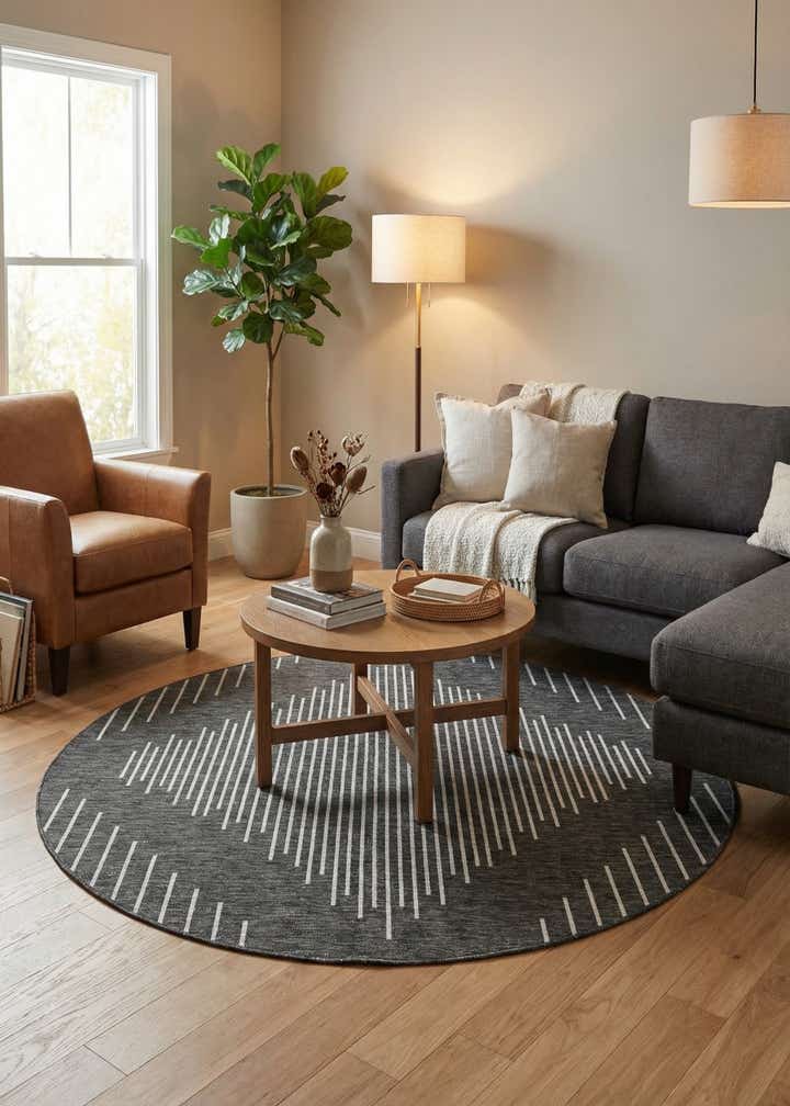 6' x 6' Easy-Clean Modern Indoor / Outdoor Round Rug