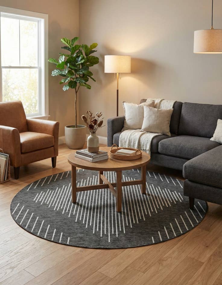 Detail image of 6' x 6' Easy-Clean Modern Indoor / Outdoor Round Rug