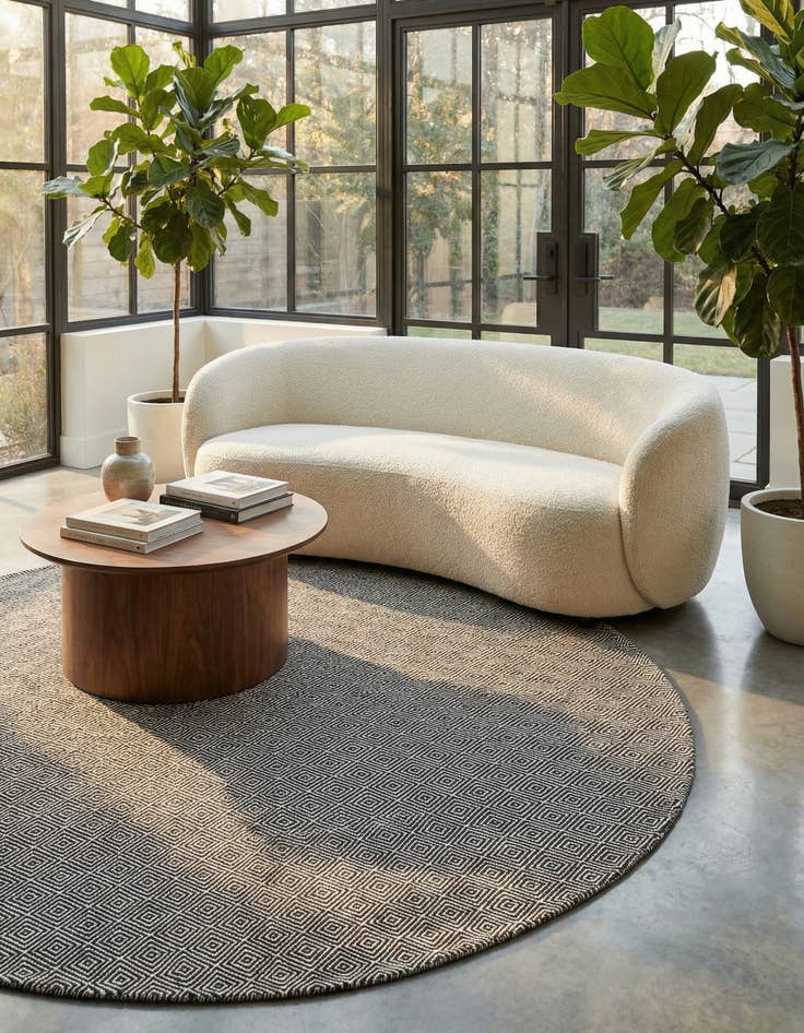 Detail image of 7' 10 x 7' 10 Hand Woven Geo Trellis Flatweave Round Rug