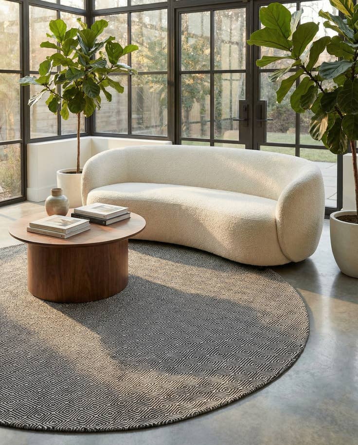 Detail image of 7' 10 x 7' 10 Hand Woven Geo Trellis Flatweave Round Rug