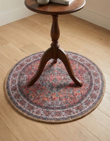Rust Red Washable Timeless Round Rug