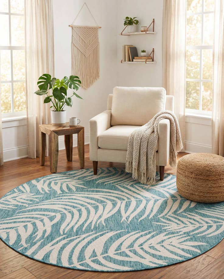 Detail image of 6' x 6' Easy-Clean Botanical Indoor / Outdoor Round Rug