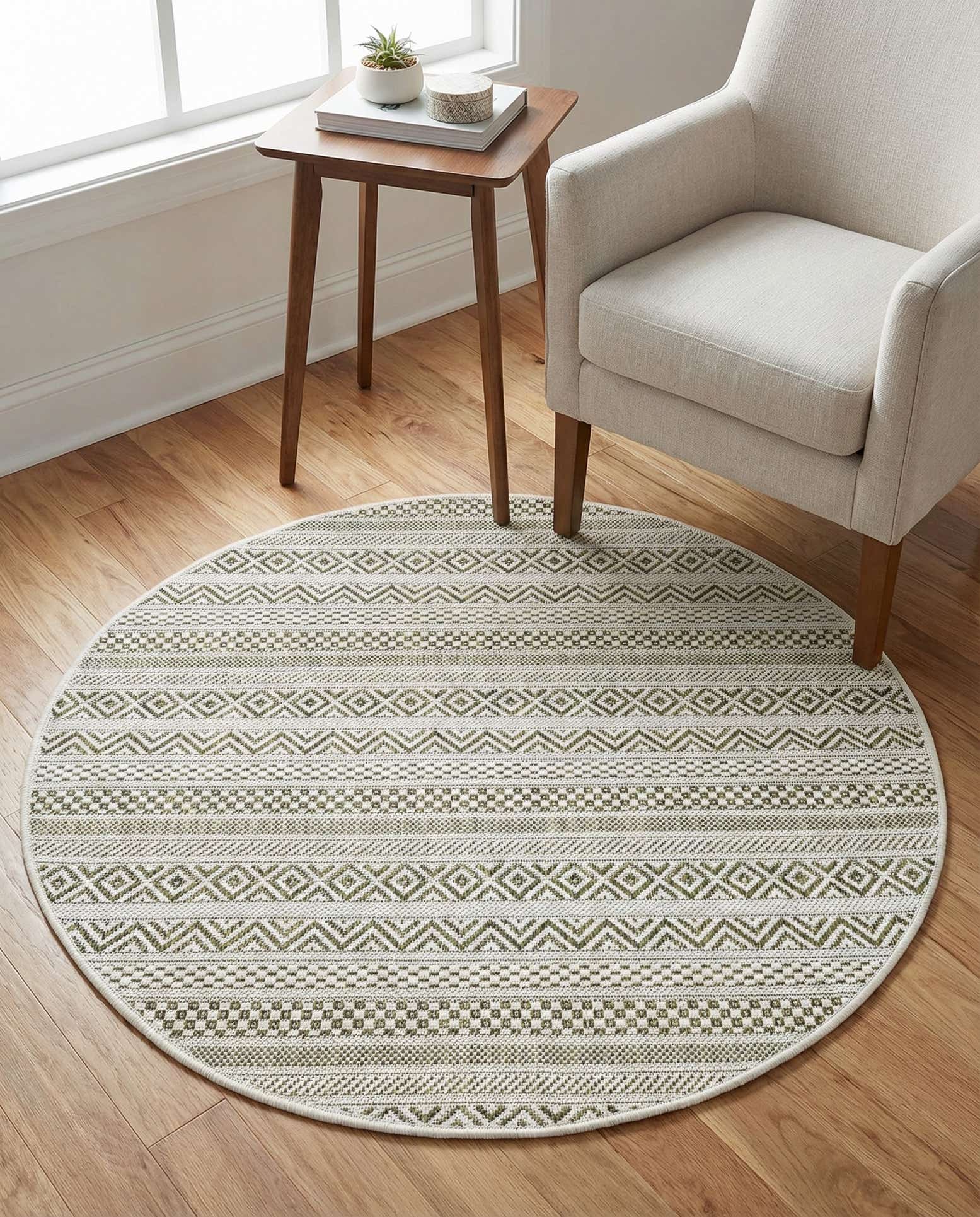 3' x 3' Easy-Clean Ribbon Indoor / Outdoor Round Rug