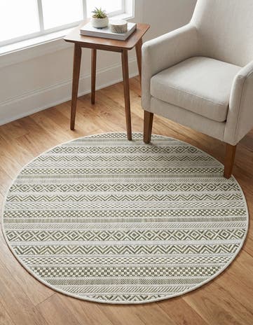 Green Easy-Clean Ribbon Indoor / Outdoor Round Rug
