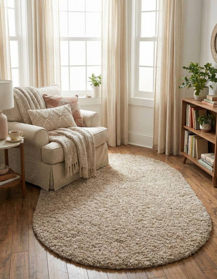 Detail image of 3' x 5' 3 Solid Shag Oval Rug