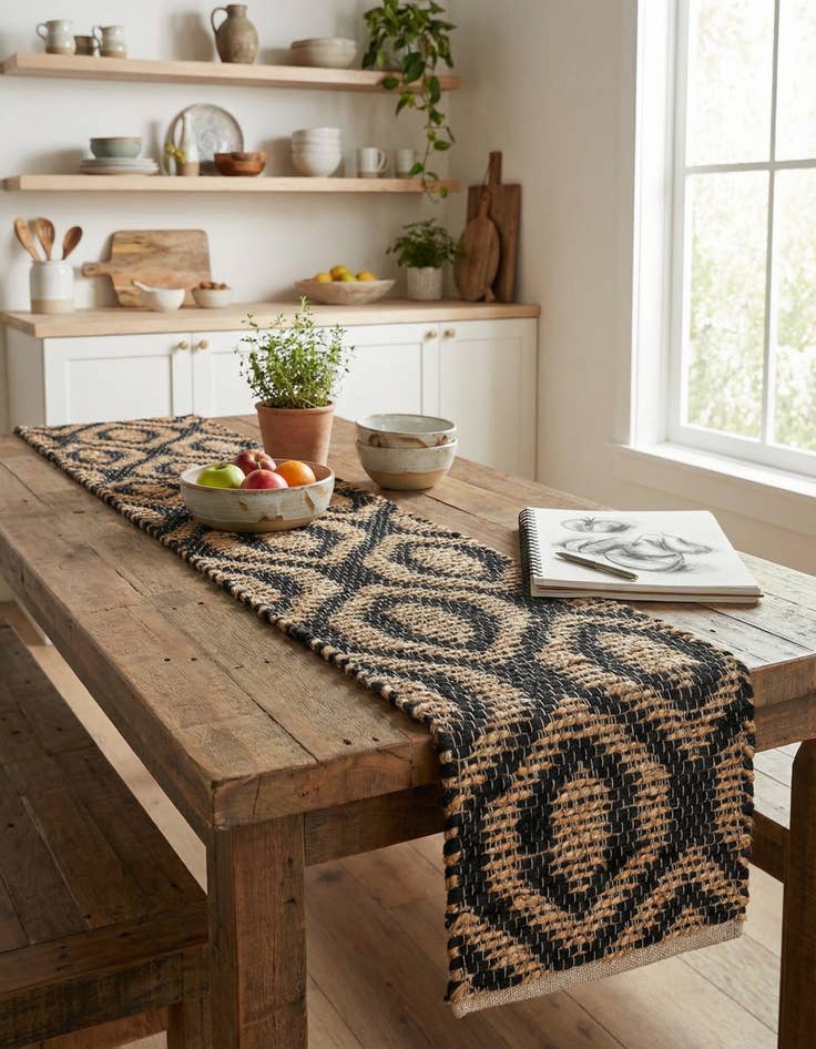 Detail image of 1' 2 x 5' 1  Hand Woven Chindi Jute Table Runner Rug