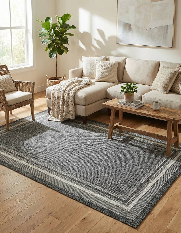 Detail image of 5' 3 x 8'  Washable Border Indoor / Outdoor Rug