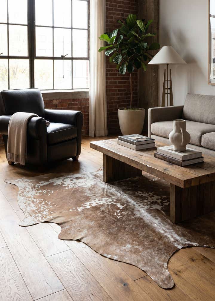 5' 8 x 6' 5 Cowhide Leather Rug