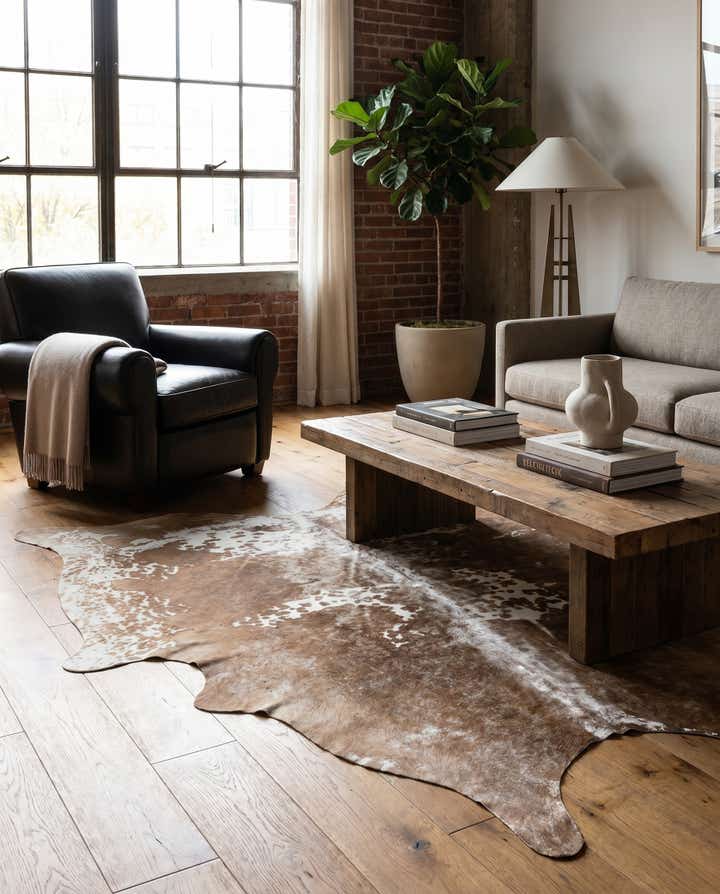 5' 8 x 6' 5 Cowhide Leather Rug
