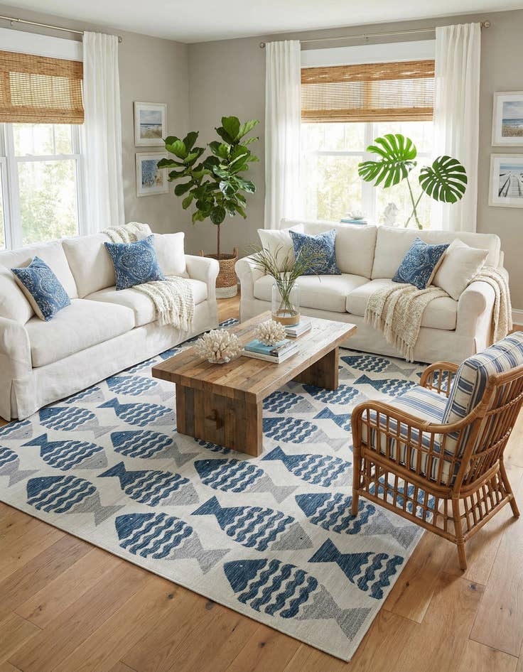 Detail image of 10' x 14' Washable Coastal Indoor / Outdoor Rug