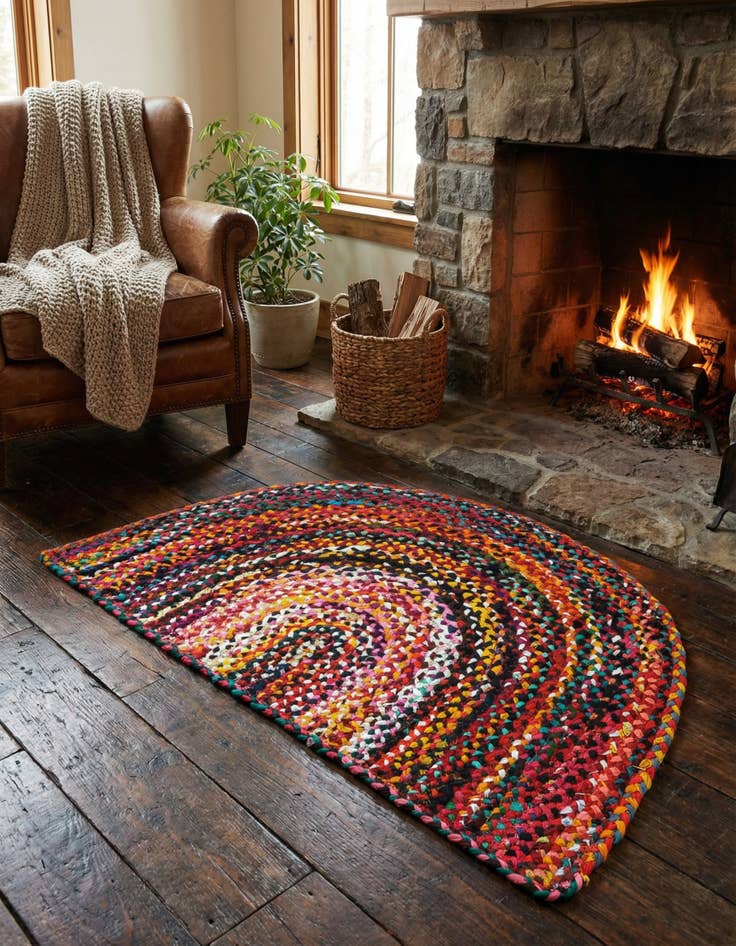 Detail image of 2' 7 x 4' 1 Handmade Braided Chindi Hearth Rug
