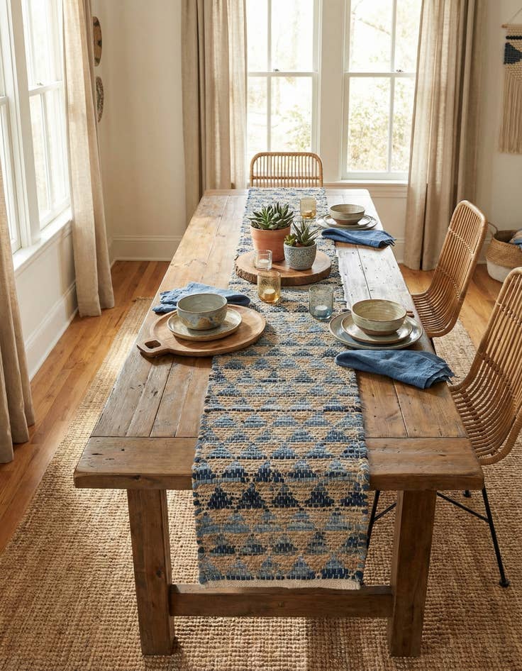 Detail image of 1' 2 x 10'  Hand Woven Chindi Jute Table Runner Rug