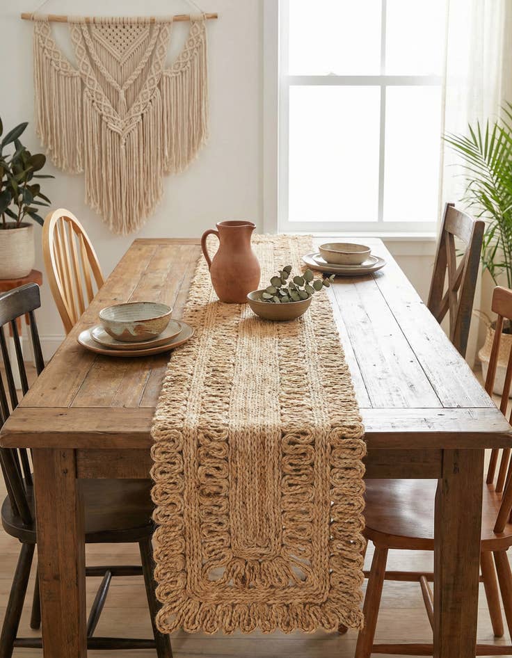 Detail image of 1' 2 x 10'  Hand Braided Jute Table Runner Rug