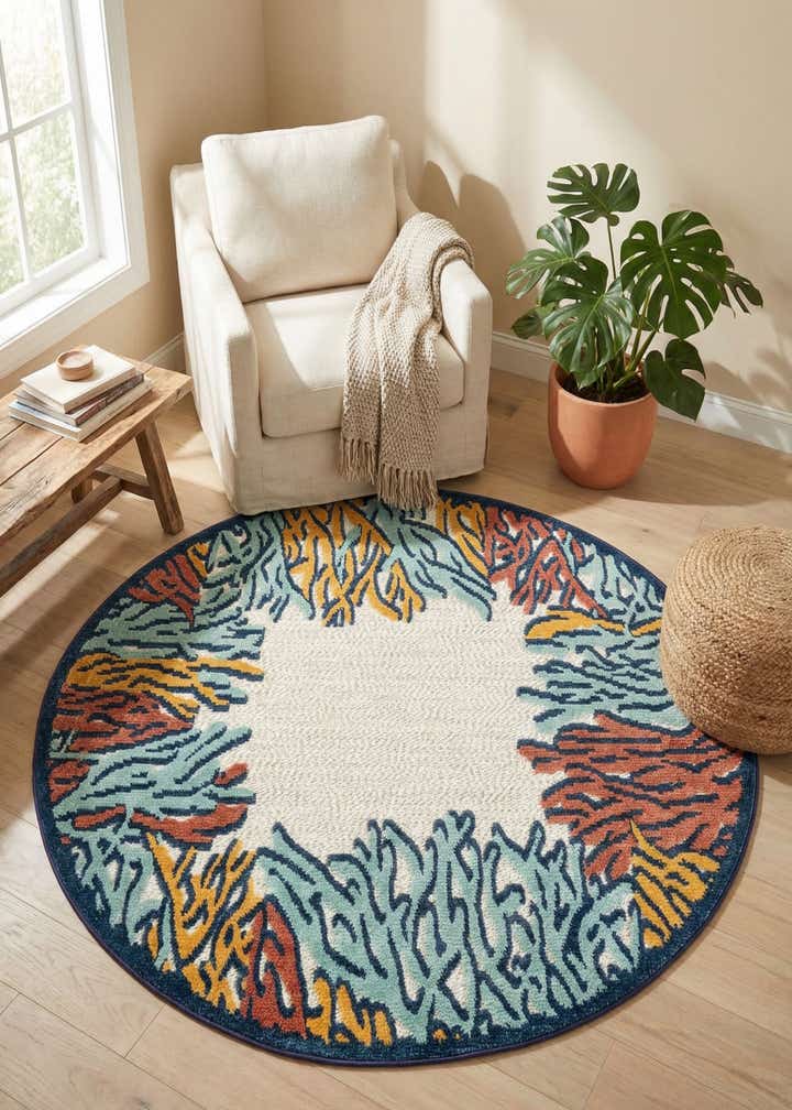 5' 3 x 5' 3 Easy-Clean Belize Indoor / Outdoor Round Rug