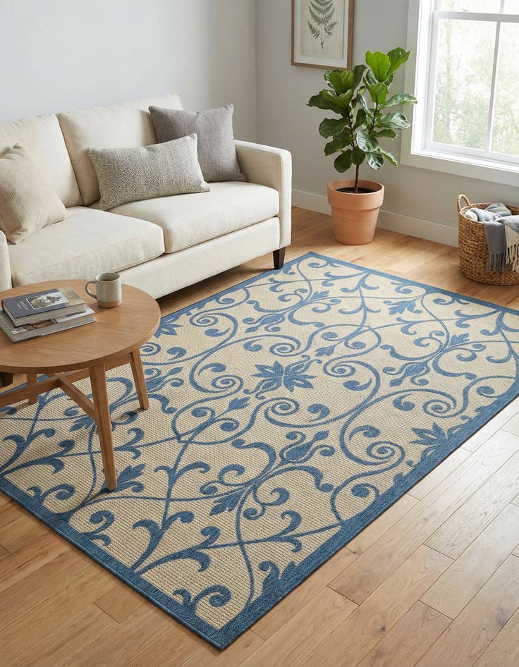 Detail image of 5' 3 x 8' Washable Botanical Indoor / Outdoor Rug