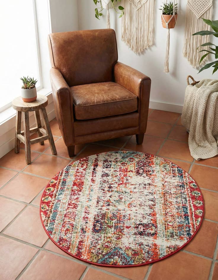 Detail image of 3' 3 x 3' 3  Washable Santa Fe Round Rug
