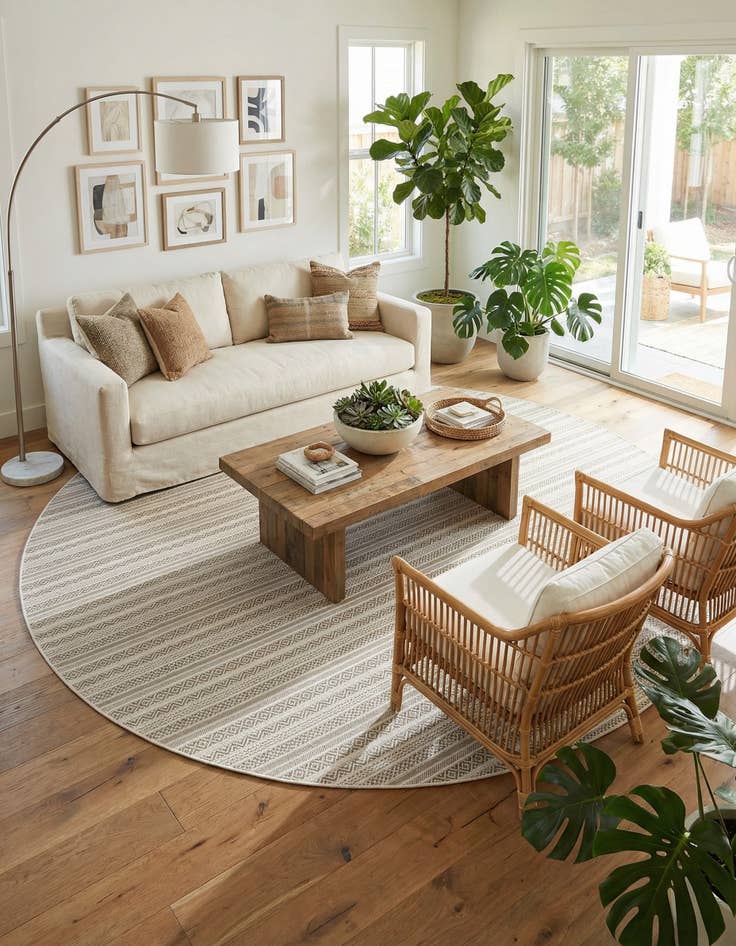 Detail image of 7' 10 x 10' Easy-Clean Striped Indoor / Outdoor Oval Rug