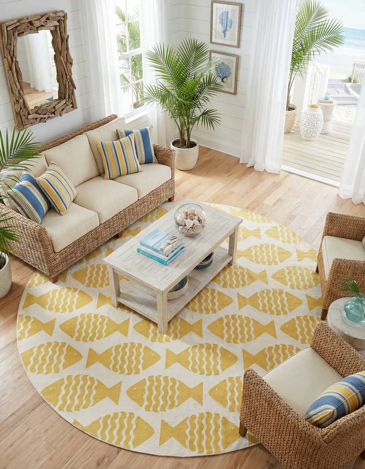 Detail image of  12' x 12'  Washable Coastal Indoor / Outdoor Round Rug