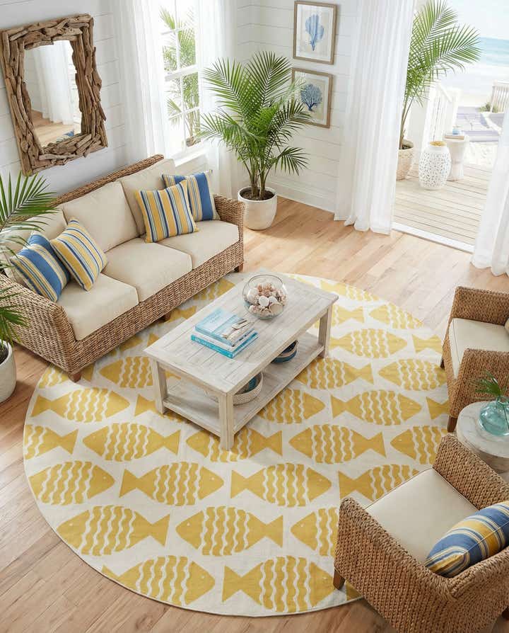 12' x 12' Easy-Clean Coastal Indoor / Outdoor Round Rug