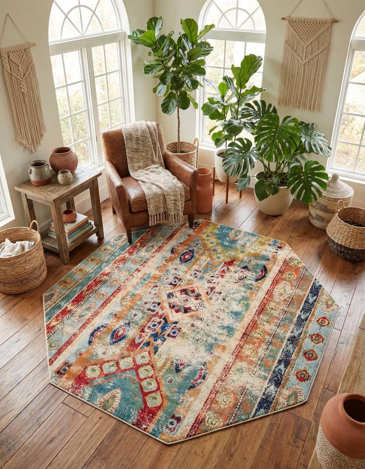 Detail image of 8' x 8'  Washable Santa Fe Octagon Rug