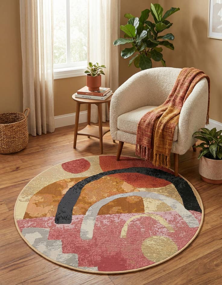 Detail image of 3' x 3' Easy-Clean Modern Indoor / Outdoor Round Rug