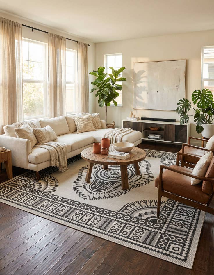 Detail image of 13' x 13' Easy-Clean Traditional Indoor / Outdoor Square Rug