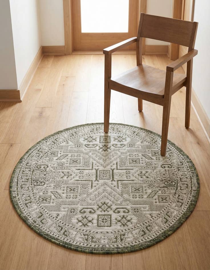 Detail image of 3' x 3'  Washable Aztec Indoor / Outdoor Round Rug