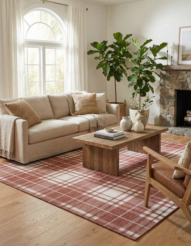 Detail image of 10' x 10'  Washable Checkered Indoor / Outdoor Square Rug