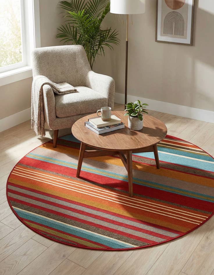 Detail image of 4' x 4' Washable Modern Indoor / Outdoor Round Rug