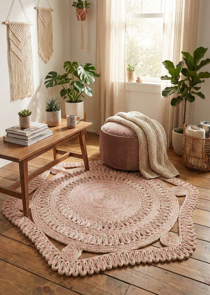 4' 1 x 4' 1 Handmade Braided Jute Round Rug
